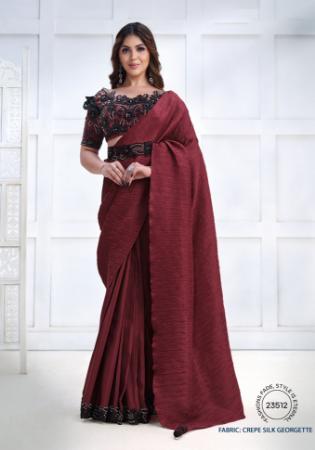 Picture of Radiant Crepe & Satin & Silk Maroon Saree