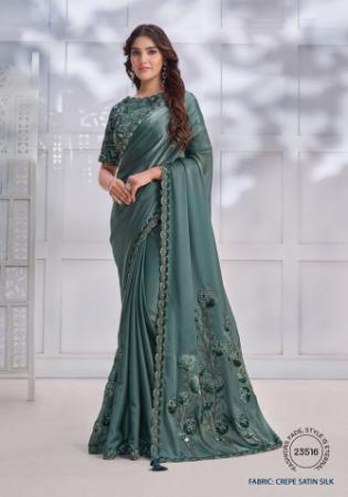 Picture of Charming Crepe & Satin & Silk Sea Green Saree