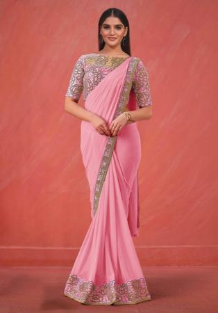 Picture of Crepe & Georgette & Net,Silk Dark Salmon Saree