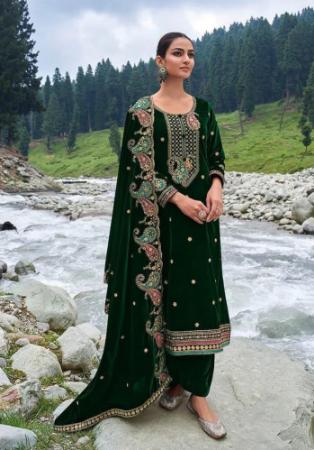 Picture of Magnificent Crepe Dark Green Straight Cut Salwar Kameez