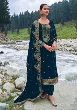 Picture of Graceful Crepe Navy Blue Straight Cut Salwar Kameez