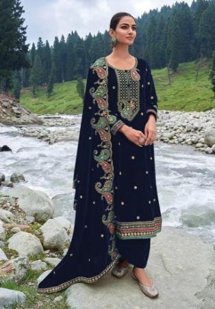 Picture of Crepe Midnight Blue Straight Cut Salwar Kameez