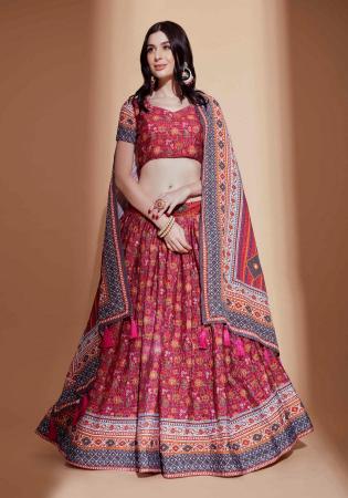 Picture of Gorgeous Chiffon Indian Red Lehenga Choli