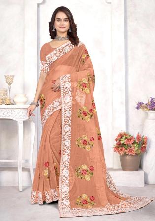 Picture of Superb Organza Dark Salmon Saree