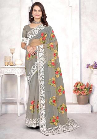 Picture of Marvelous Organza Dark Grey Saree