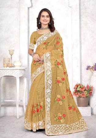 Picture of Alluring Organza Dark Khaki Saree