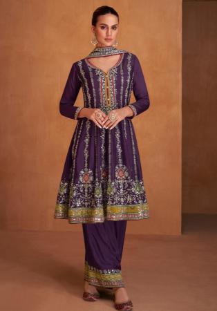 Picture of Nice Chiffon Purple Straight Cut Salwar Kameez