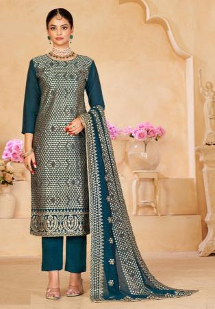 Picture of Chiffon Midnight Blue Straight Cut Salwar Kameez