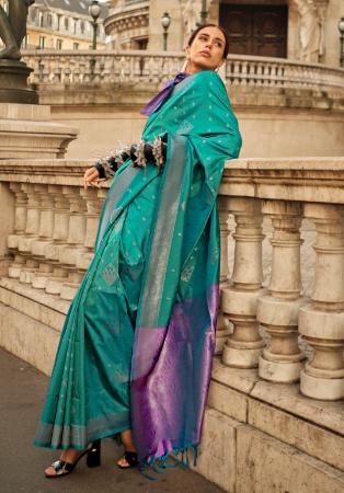 Picture of Well Formed Silk Dark Turquoise Saree