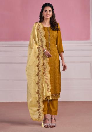 Picture of Chiffon Saddle Brown Straight Cut Salwar Kameez