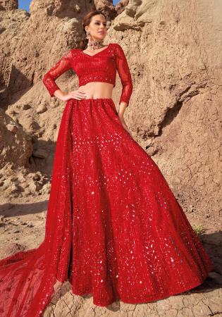 Picture of Classy Net & Organza Crimson Lehenga Choli