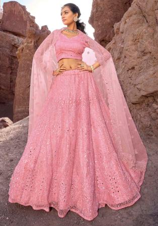 Picture of Appealing Net & Organza Dark Salmon Lehenga Choli