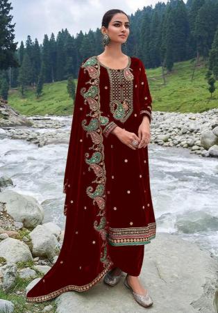 Picture of Pleasing Chiffon Maroon Straight Cut Salwar Kameez