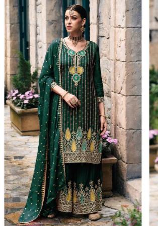 Picture of Chiffon Dark Green Straight Cut Salwar Kameez