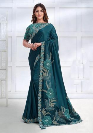 Picture of Crepe & Georgette & Satin,Silk Navy Blue Saree