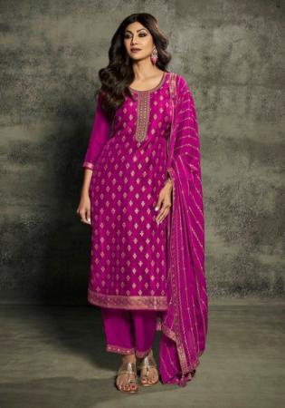 Picture of Satin Medium Violet Red Straight Cut Salwar Kameez