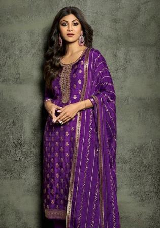 Picture of Resplendent Satin Purple Straight Cut Salwar Kameez