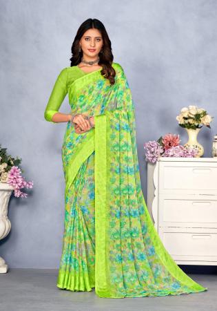 Picture of Pleasing Chiffon Yellow Green Saree