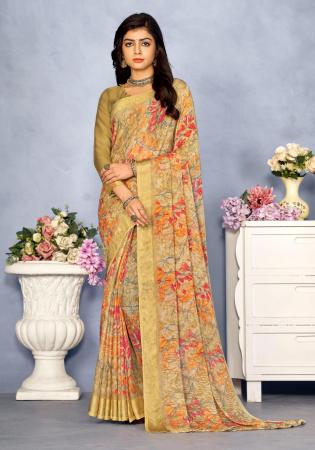 Picture of Excellent Chiffon Dark Khaki Saree