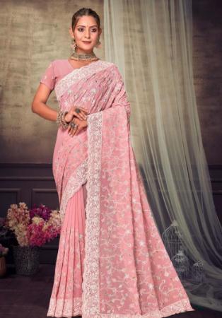 Picture of Splendid Georgette Dark Salmon Saree