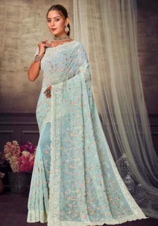 Picture of Beauteous Georgette Light Steel Blue Saree