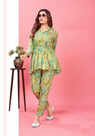 Picture of Beauteous Rayon & Chiffon Tan Kurtis And Tunic