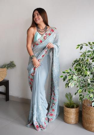 Picture of Statuesque Georgette Light Slate Grey Saree