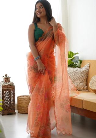 Picture of Enticing Organza Light Salmon Saree