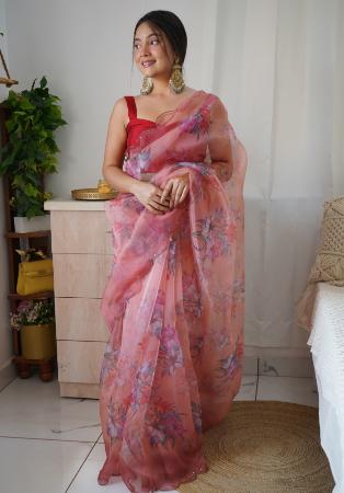 Picture of Gorgeous Organza Rosy Brown Saree