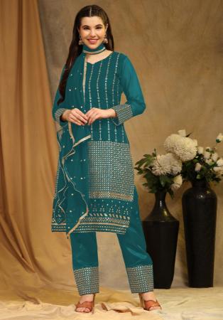 Picture of Georgette Midnight Blue Straight Cut Salwar Kameez