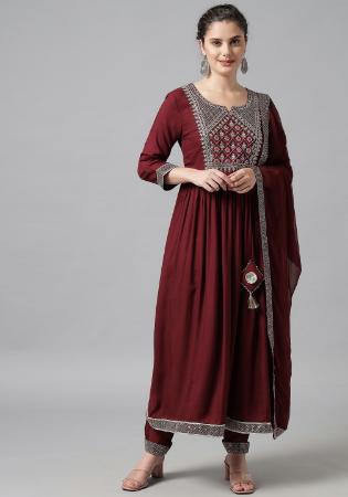 Picture of Sightly Rayon Maroon Readymade Salwar Kameez