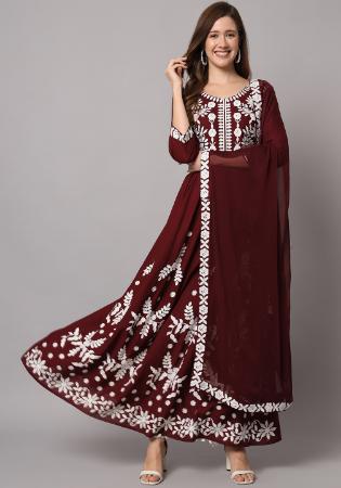 Picture of Shapely Rayon Saddle Brown Readymade Salwar Kameez