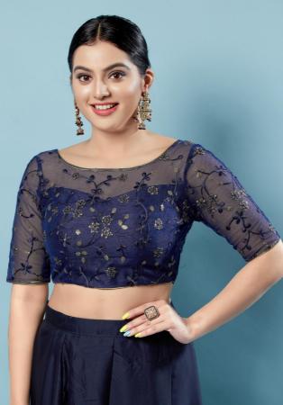 Picture of Delightful Net & Silk Navy Blue Designer Blouse