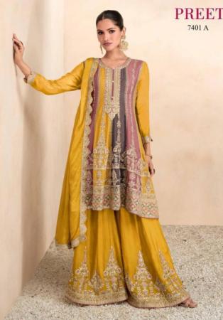 Picture of Chiffon Dark Golden Rod Straight Cut Salwar Kameez