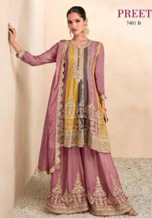 Picture of Comely Chiffon Tan Straight Cut Salwar Kameez