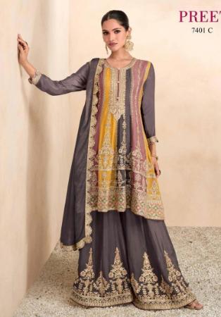 Picture of Ideal Chiffon Dim Gray Straight Cut Salwar Kameez