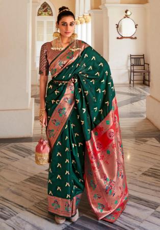 Picture of Magnificent Silk Dark Green Saree