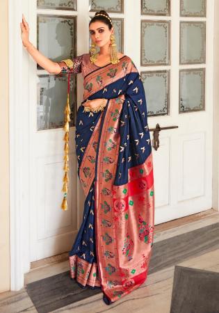 Picture of Excellent Silk Navy Blue Saree