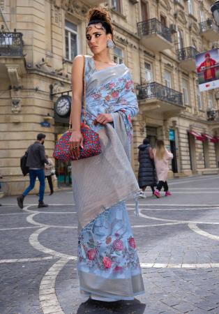 Picture of Sublime Silk Light Steel Blue Saree