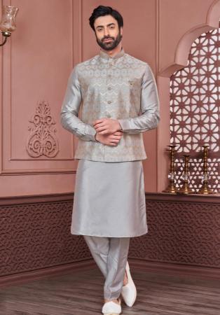 Picture of Amazing Silk Light Slate Grey Kurtas