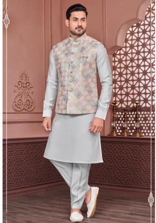 Picture of Classy Silk Light Slate Grey Kurtas