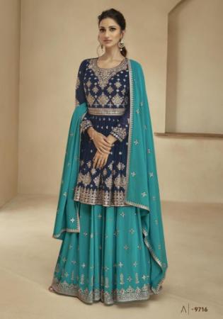 Picture of Georgette Midnight Blue Straight Cut Salwar Kameez