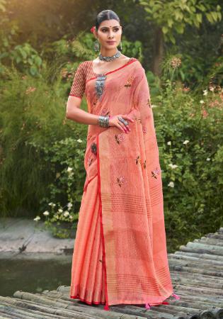 Picture of Statuesque Linen Light Coral Saree