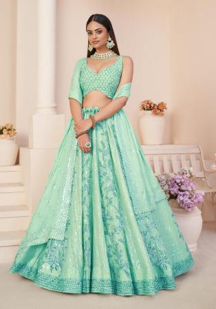 Picture of Superb Georgette Dark Sea Green Lehenga Choli