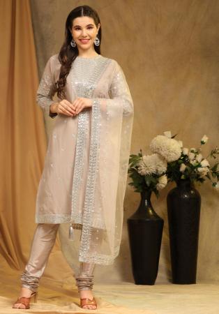 Picture of Stunning Georgette Beige Straight Cut Salwar Kameez