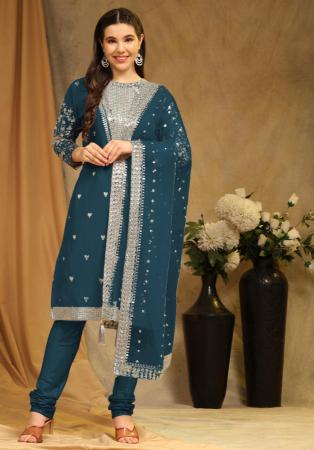 Picture of Georgette Dark Slate Grey Straight Cut Salwar Kameez