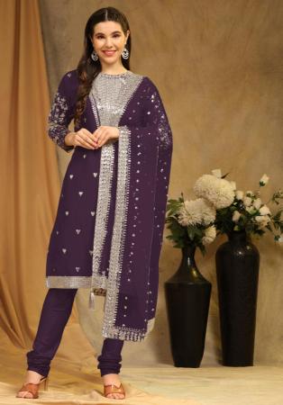 Picture of Georgette Dim Gray Straight Cut Salwar Kameez