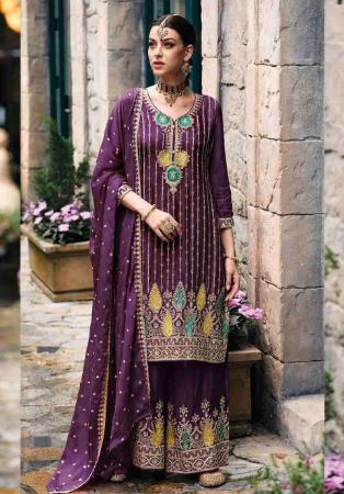 Picture of Lovely Silk Purple Straight Cut Salwar Kameez