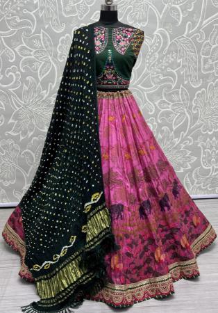 Picture of Silk Pale Violet Red & Dark Green Lehenga Choli