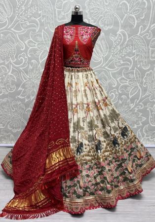 Picture of Pretty Silk Off White & Maroon Lehenga Choli